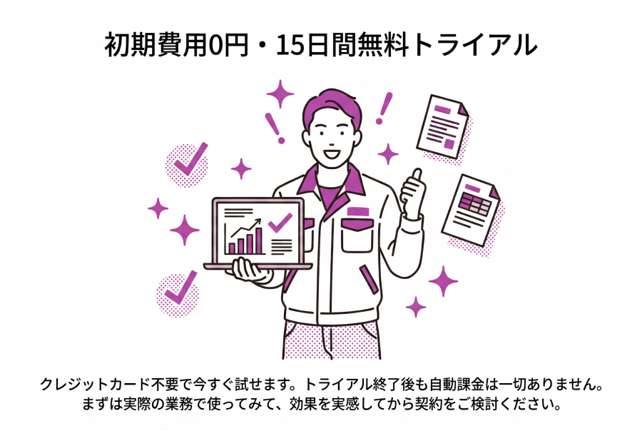 初期費用0円・15日間無料トライアル